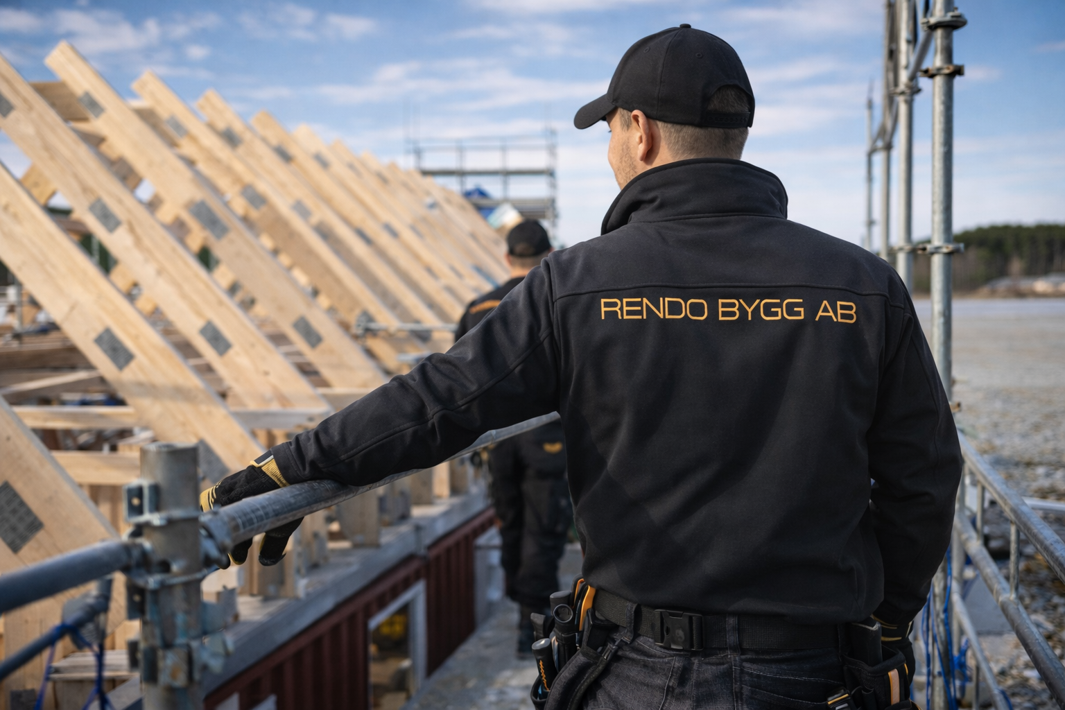 En byggarbetare tittar ut över ett byggarbetsprojekt