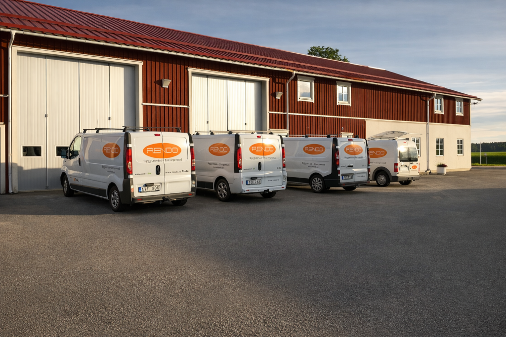 Bilar för jour parkerade vid en fasad.